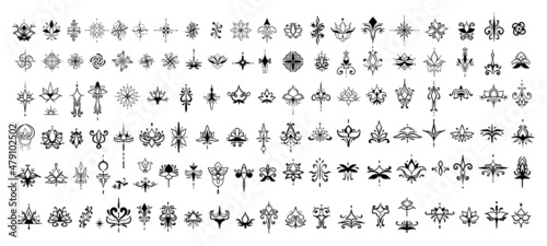 A set of flowers tattoos and patterns for creative projects and designs.