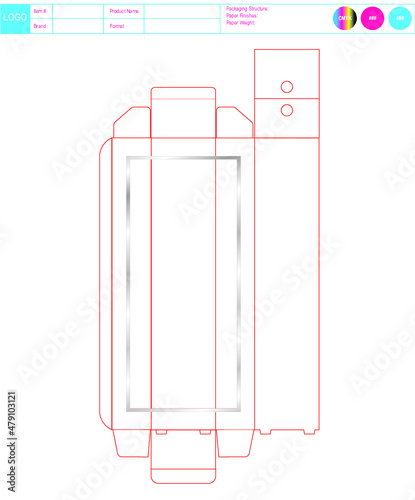 Die-Cut Template Box Package Design, 3D Box Package Dieline, Factory Ready Hang Tab Paper Box Outline with Standing Feet, Packaging Box Template, Editable Tech Pack Vector for Production, Hang Box SVG