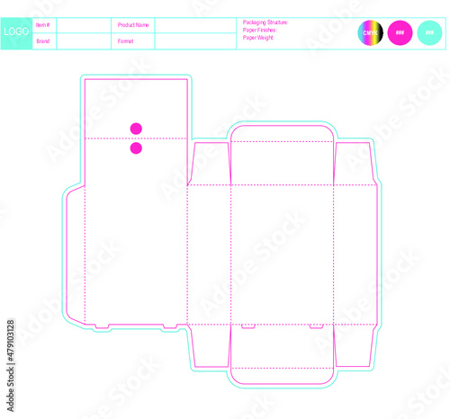 Die-Cut Template Box Package Design, 3D Box Package Dieline, Factory Ready Hang Tab Paper Box Outline with Standing Feet, Packaging Box Template, Editable Tech Pack Vector for Production, Hang Box SVG