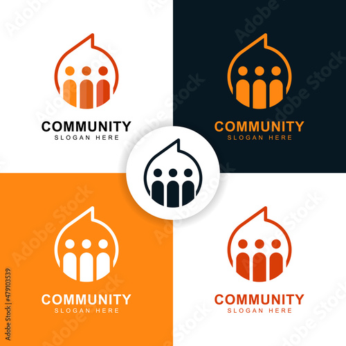 people human group community logo with bubble chat conversation symbol icon for community, business team, social, teamwork, forum