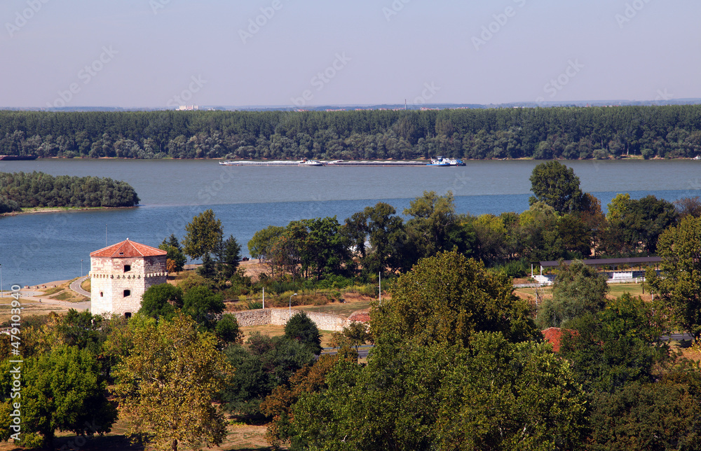 View of the Danube and Sava rivers from Kalemegdan Fortress in Belgrade, Serbia. Belgrade is largest cities of Southeastern Europe.