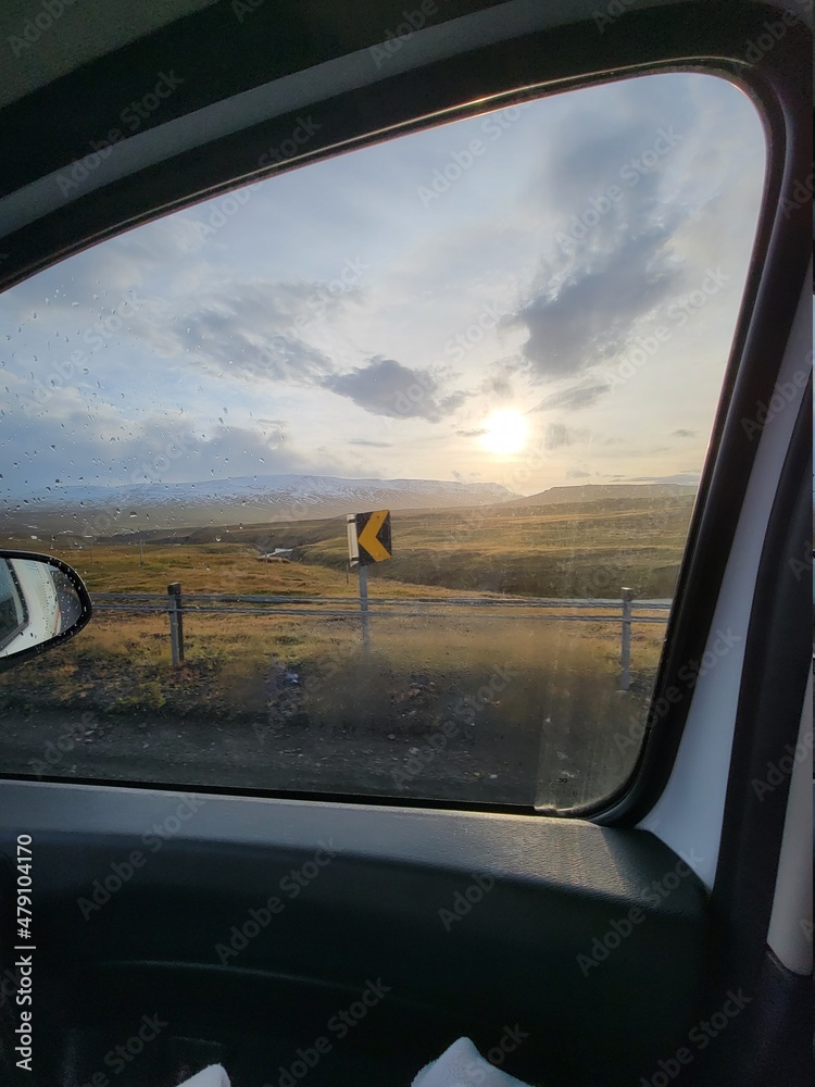 driving through the clouds sunset over field outdoor iceland natural nature