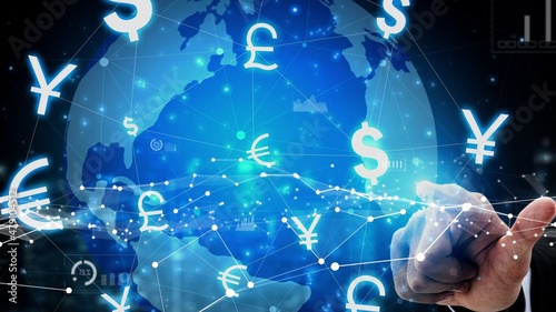 Currency Exchange Global Foreign Money Finance Conceptual - International forex market with different world currency symbol conversion. photo