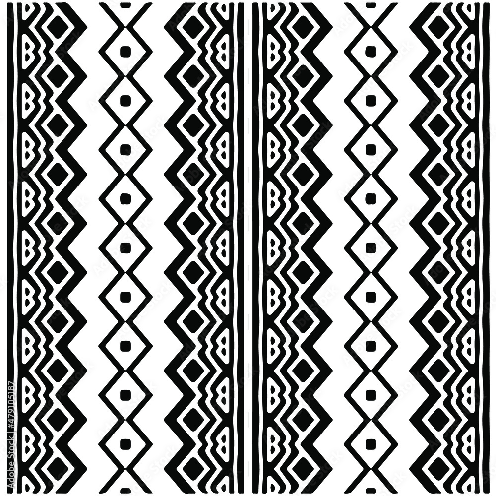 Seamless ethnic pattern.Abstract Geometric Pattern generative computational art illustration.Black and 
white pattern for wallpapers and backgrounds. 