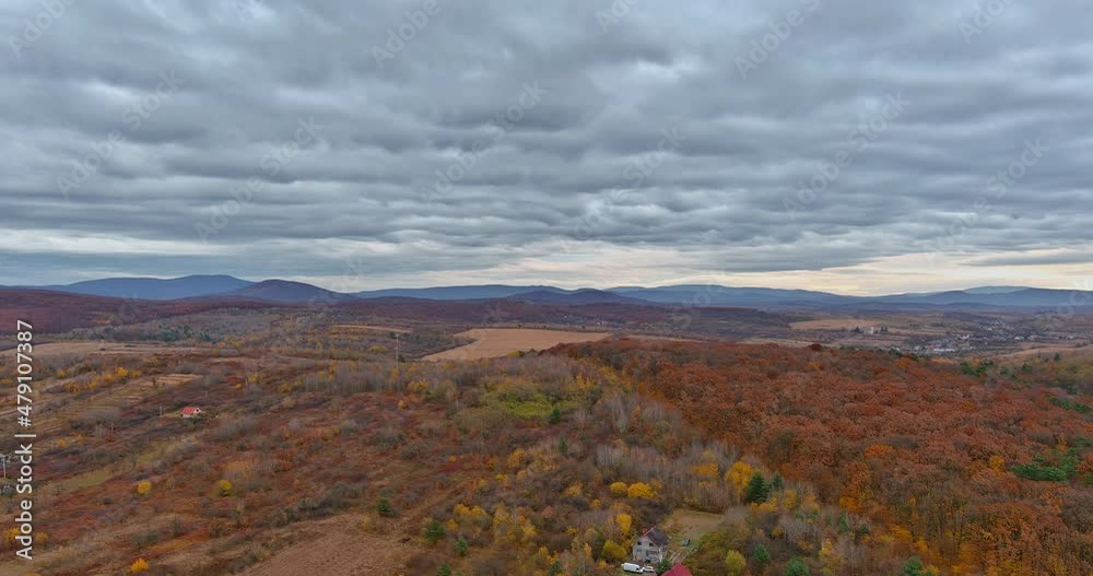 Aerial panoramic view of from above over small mountain village Aerial panoramic view of from above over small mountain village