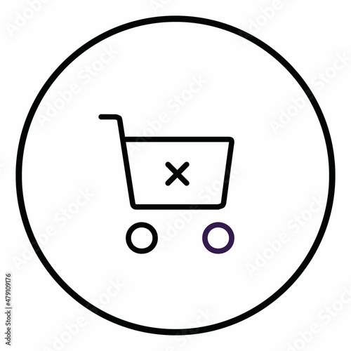 Shopping cart remove line icon inside circle, remove, eliminate, black outline, line icons.