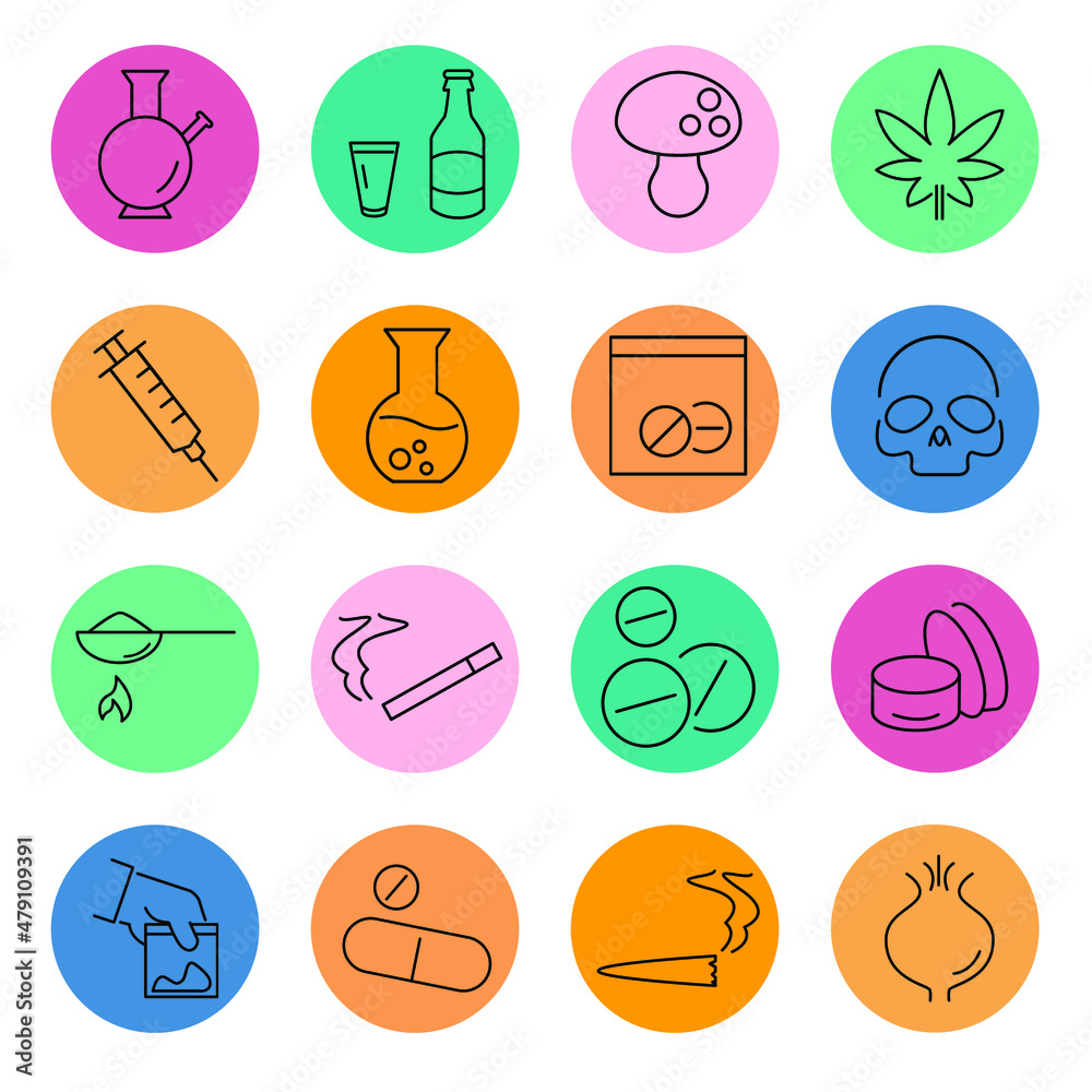 drug icon set . drug symbol pack vector elements for infographic web. with trending color backgrounds drug icon set . drug symbol pack vector elements for infographic web. with trending color backgrounds