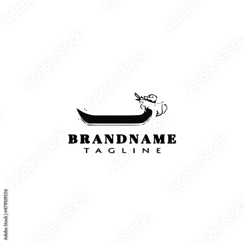 dragon boat cartoon logo cute icon design black isolated vector illustration