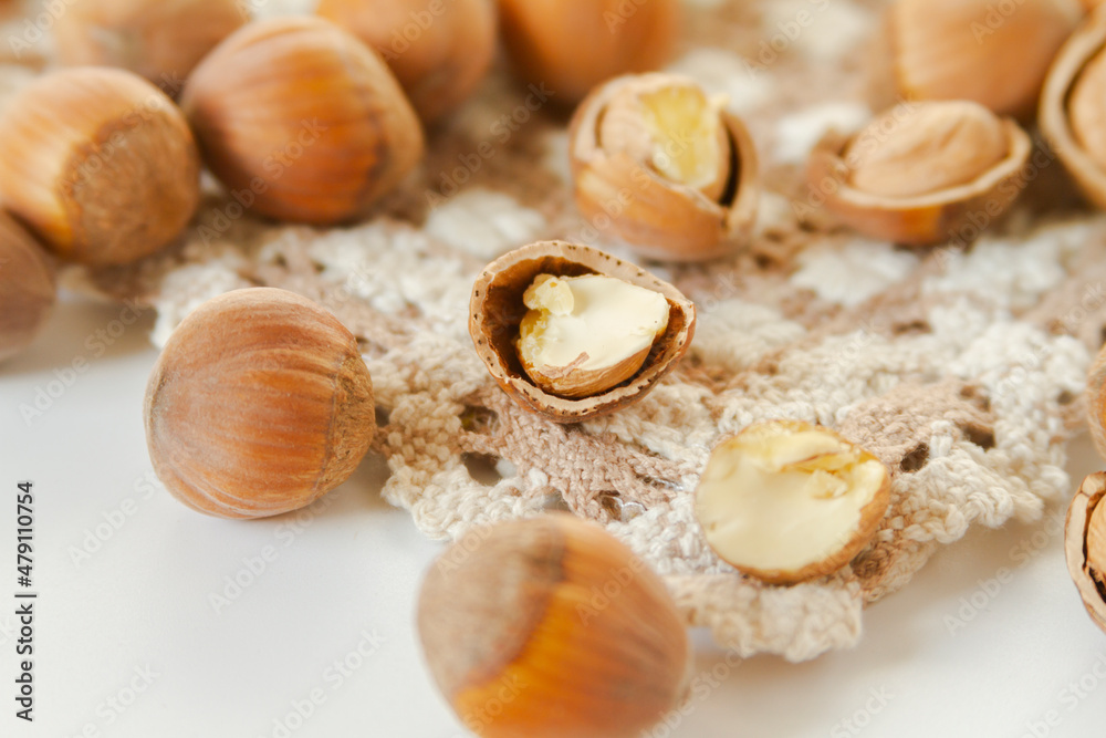 Hazelnut with shells Close up.
