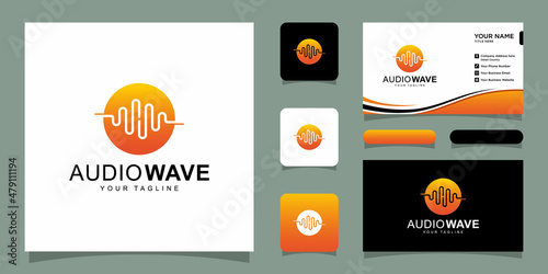 Sound wave template logo music dj audio system. brand identity. clean and modern style design and business card design template