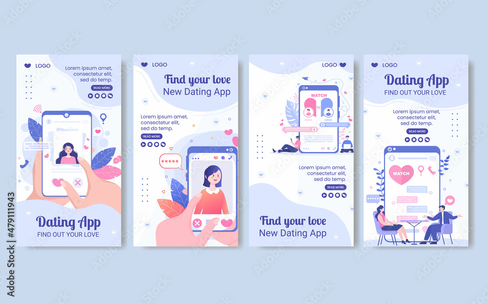 Dating App For a Love Match Stories Template Flat Design Illustration Editable of Square Background Suitable to Social Media or Valentine Greetings Card