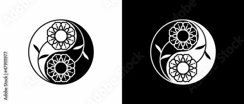 Ying Yang sun flower illustration vector logotype