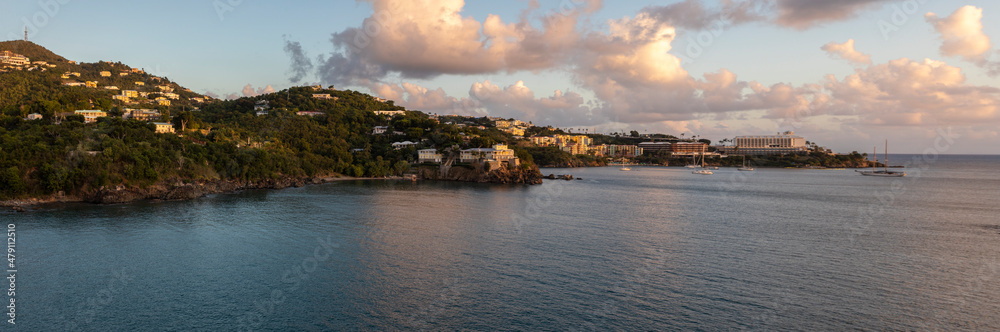 Panorama or St Thomas, U.S. Virgin Islands at sunset