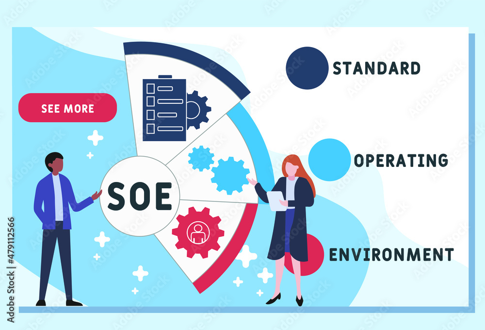 SOE - Standard Operating Environment acronym. business concept background. vector illustration concept with keywords and icons. lettering illustration with icons for web banner, flyer, landing pag SOE - Standard Operating Environment acronym. business concept background. vector illustration concept with keywords and icons. lettering illustration with icons for web banner, flyer, landing pag