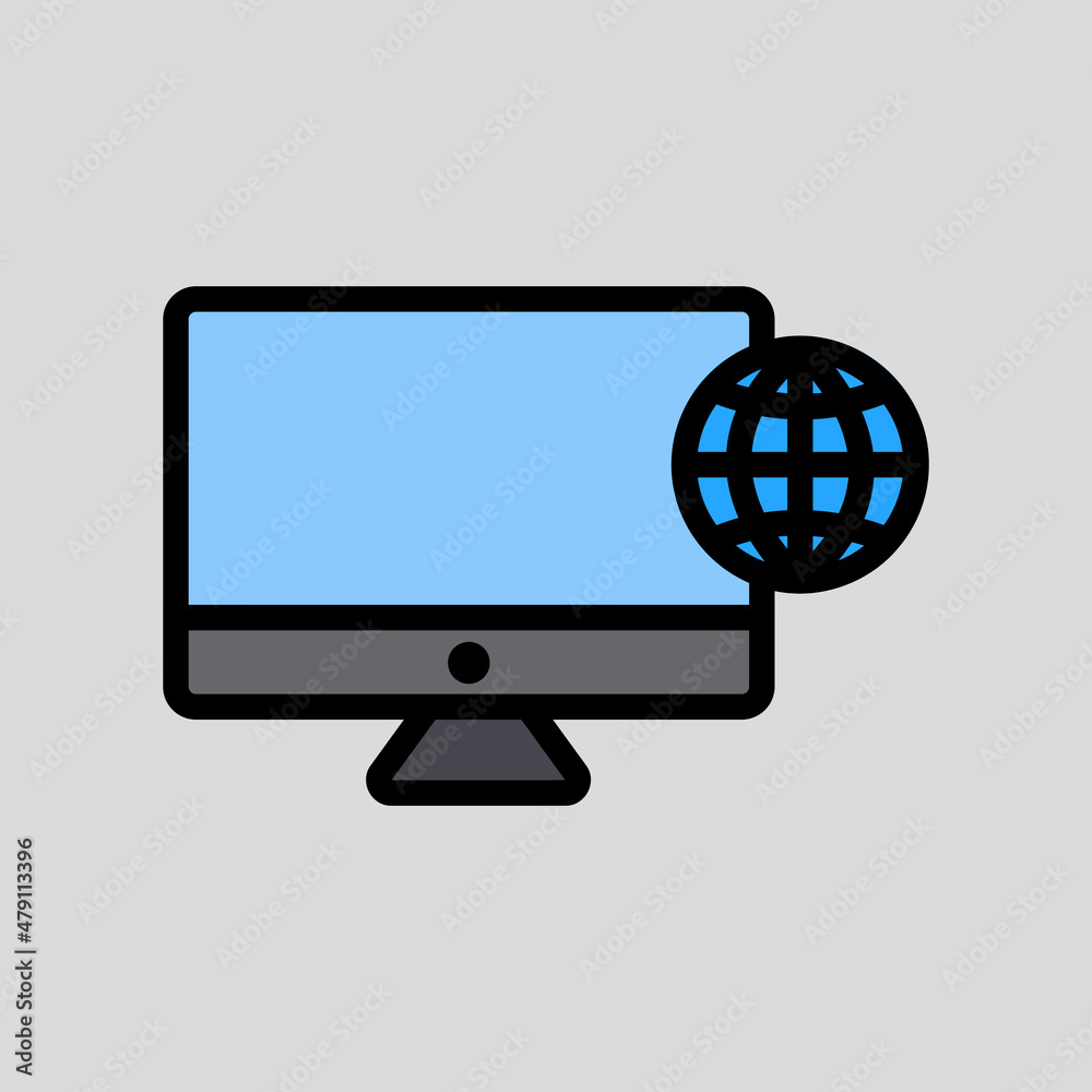 Computer icon in filled line style about social media, use for website mobile app presentation Computer icon in filled line style about social media, use for website mobile app presentation
