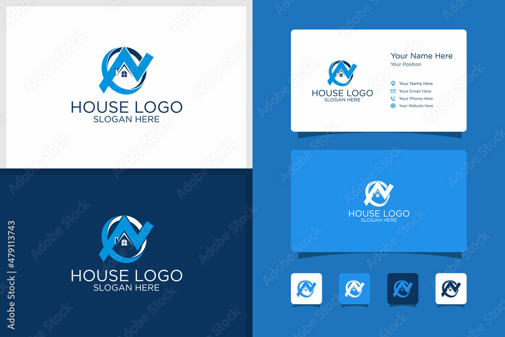 N shape house logo and business card design template. premium vector N shape house logo and business card design template. premium vector