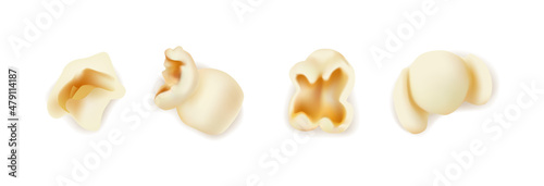 3d realistic icon set of different popcorn for movie nights in the cinema.