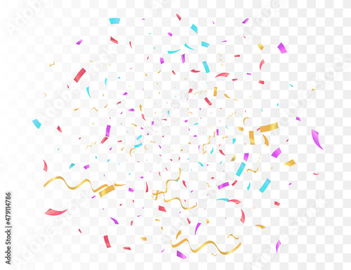 Confetti burst explosion On Transparent Background Color flying ribbons and streamers. Birthday party vector background