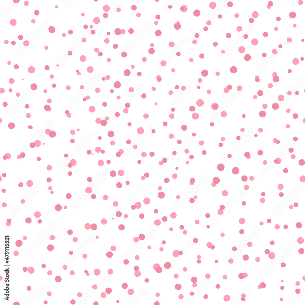 Abstract hand drown polka dots background. White seamless pattern with pink circles. Template design for invitation, poster, card, flyer, banner, textile, fabric