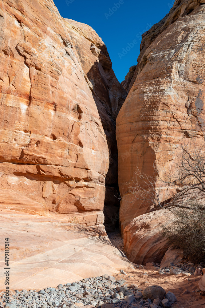 A slot canyon along the White Dome hiking trail at Valley of Fire State Park outside Las Vegas, Nevada, USA