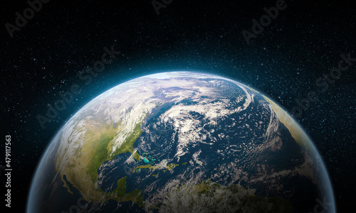 Fototapeta Naklejka Na Ścianę i Meble -  Earth in the space. Blue planet for wallpaper. Green planet or Globe on galaxy. Elements of this image furnished by NASA