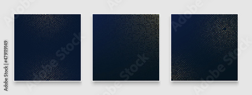 Fotografie, Obraz Set of abstract wavy dots line pattern with dark navy blue and golden color