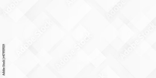 Modern geometric square shape overlapping layer on white background with copy space. Technology white and gray color banner. Abstract futuristic pattern design. Vector illustration.