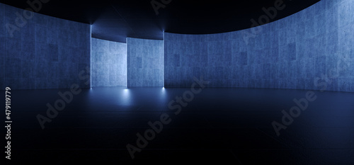 Advanced background High end scenario concrete wall 3D rendering booth Exhibition hall Dark technology