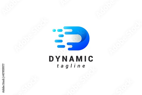 Letter D creative blue colour technological dynamic speedy logo