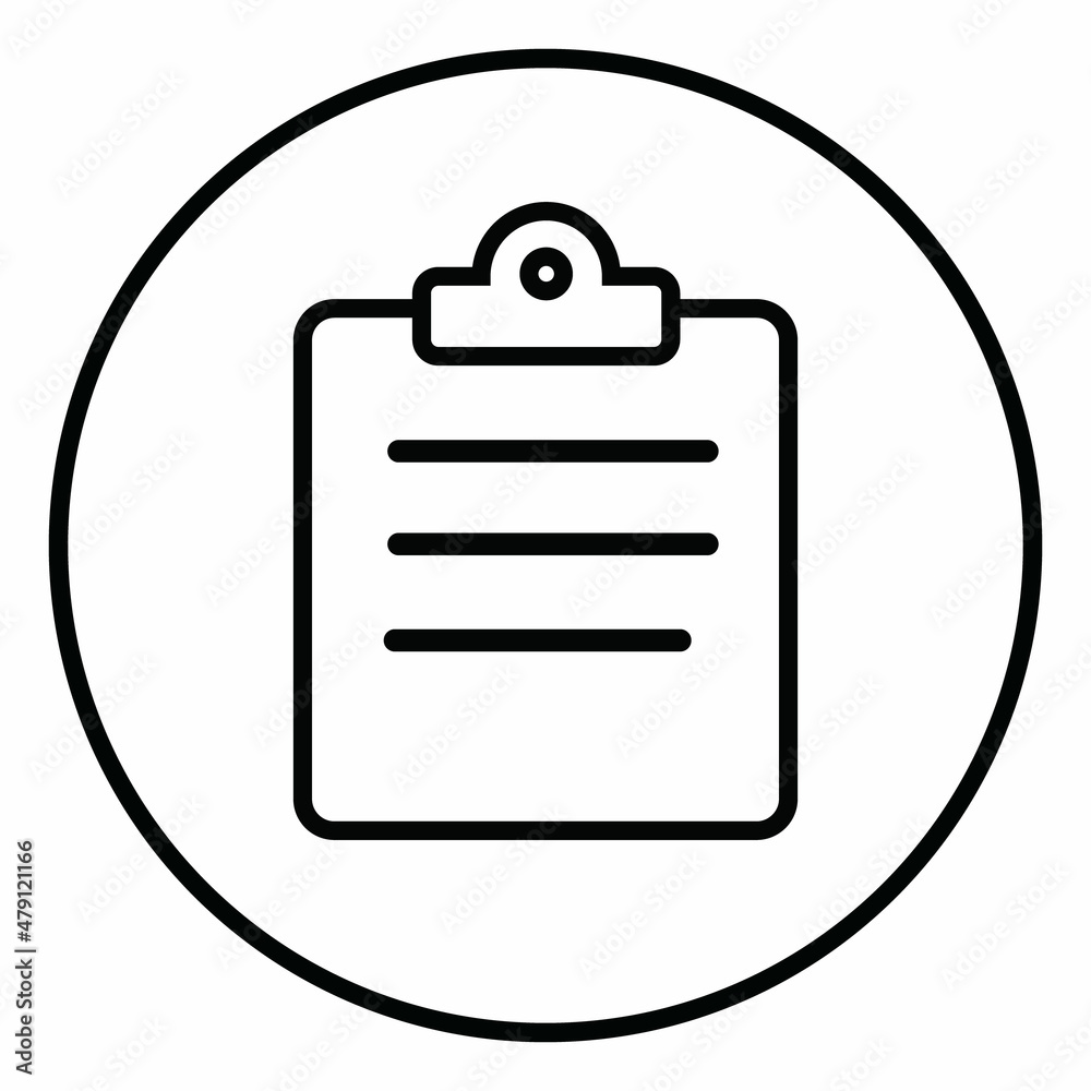 Clipboard list view line icon inside circle, document approved, list of items, line icons. Clipboard list view line icon inside circle, document approved, list of items, line icons.