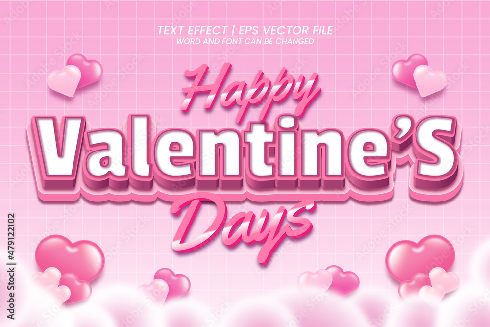 Happy Valentine Day 3d Style Romantic pink editable text effect