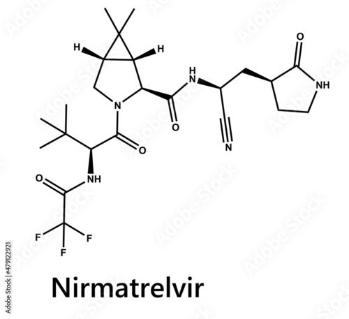Nirmatrelvir is an antiviral medication developed by Pfizer which acts as an orally active 3C-like protease inhibitor Fotobehang