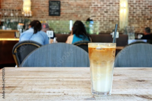 glass of ice coffee on the table
