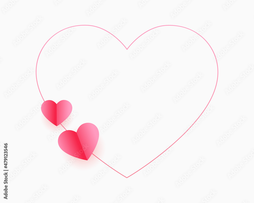 line heart frame with two paper hearts with text space