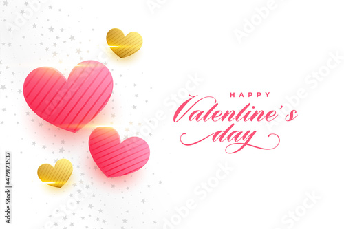 two pink and golden hearts beautiful valentines day greeting card