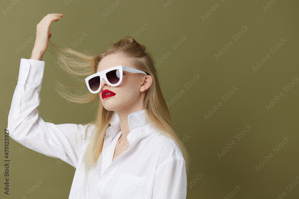 portrait of a woman red lips fashion glasses studio model unaltered portrait of a woman red lips fashion glasses studio model unaltered