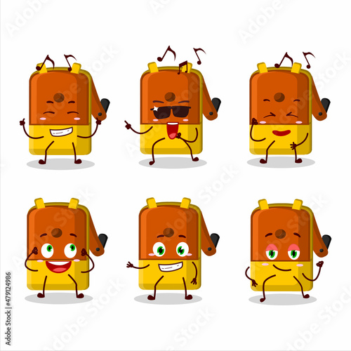 An image of orange pencil sharpener table dancer cartoon character enjoying the music