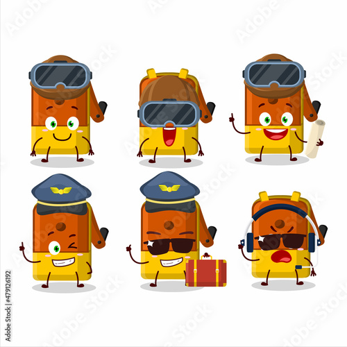 Pilot cartoon mascot orange pencil sharpener table with glasses