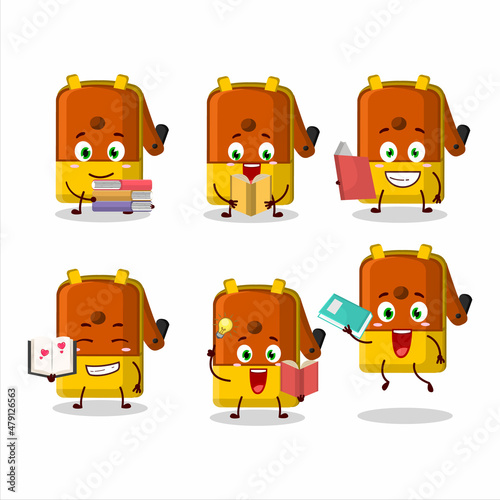 A picture of orange pencil sharpener table cartoon character concept reading an amusing book