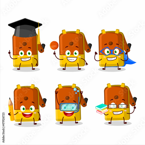 School student of orange pencil sharpener table cartoon character with various expressions