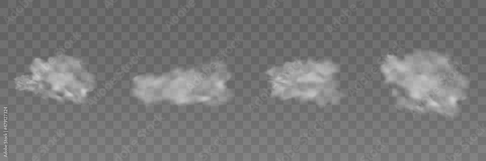 High density smoke clouds on a transparent vector background. - obrazy, fototapety, plakaty 