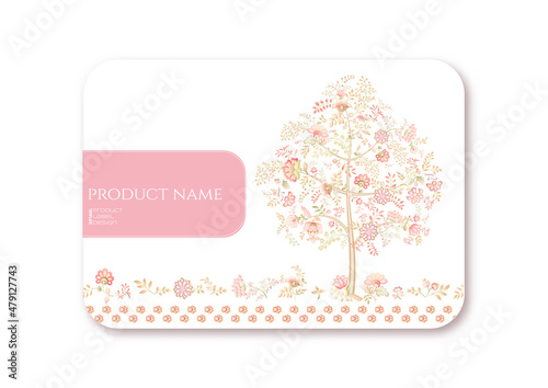 Cute fantasy flowers with cat paw prints. Animal and floral motif. Millefleurs trendy floral design. Template for product label, cosmetic packaging. Easy to edit. Vector illustration. Gradients colors