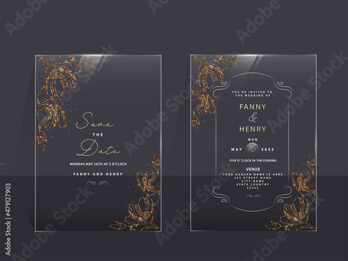 Elegant Translucent Wedding Cards With Venue Details. Fototapet