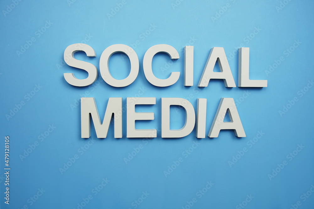 Social Media alphabet letters on blue background