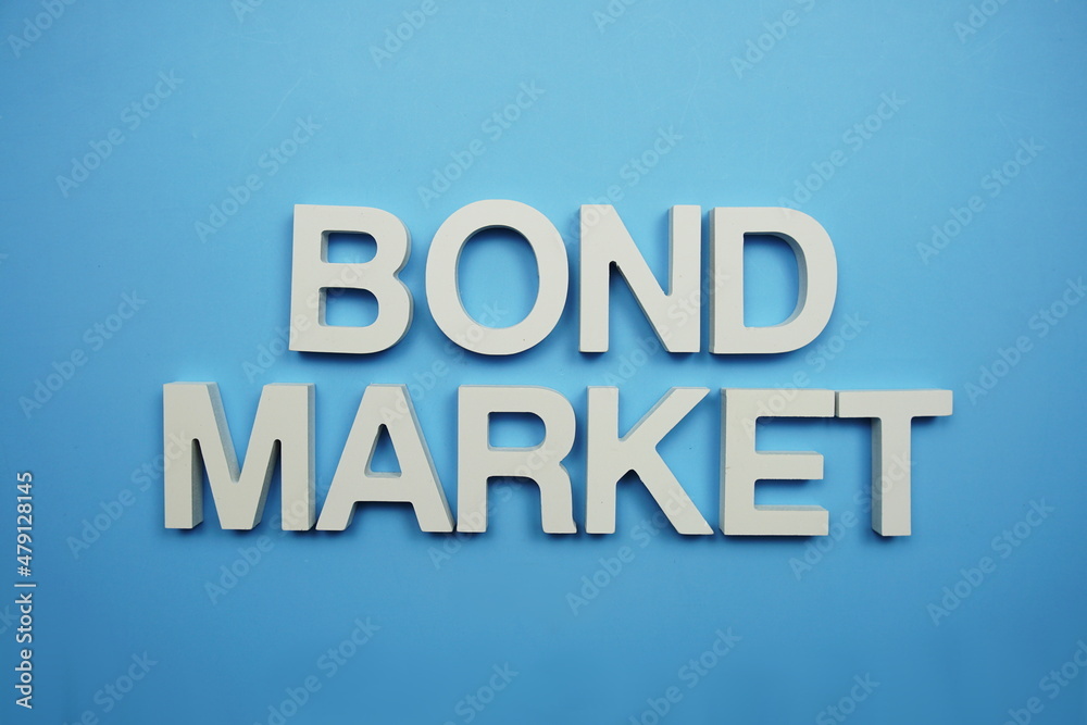 Bond Market alphabet letters on blue background Bond Market alphabet letters on blue background