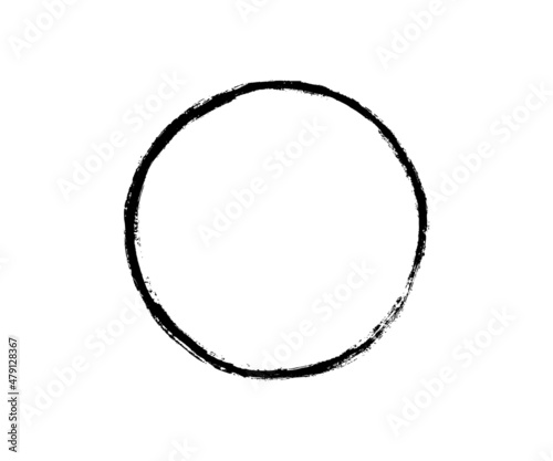 Ink circle frame. Grunge empty black box. Oval border. Rubber stamp imprint. Vector illustration isolated on white background.