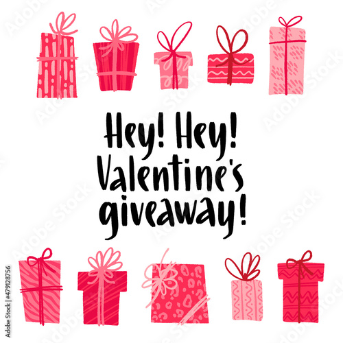 Decorative template with lettering and love backdrop for social media contests and special offers.