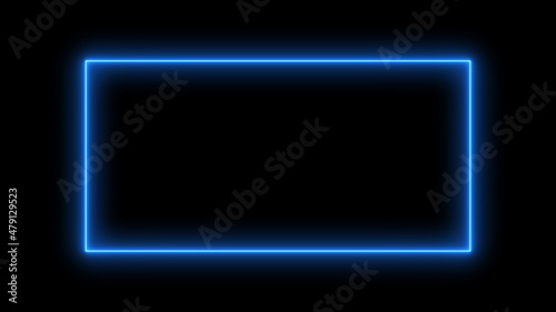 Neon rectangle banner. Abstract neon, led square, border. Futuristic colorful. Glow blue light. Modern Neon Glowing Rectangle Frame Shaped Lines blue Colored Lights In a black background