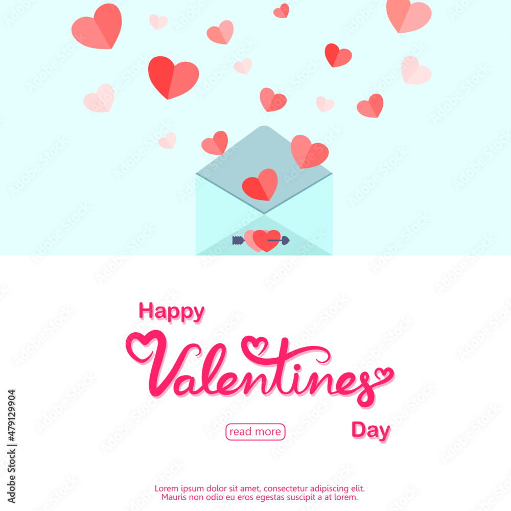 Opened the letter and a heart floated out. Valentine's day concept. Vector illustration flat design for banner, poster, and background.