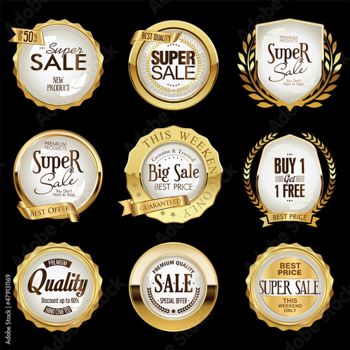 Golden retro sale badges and labels collection